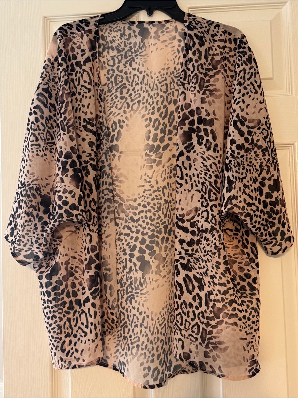 Light Brown Leopard Print Sheer Kimono Cardigan - Women Tops